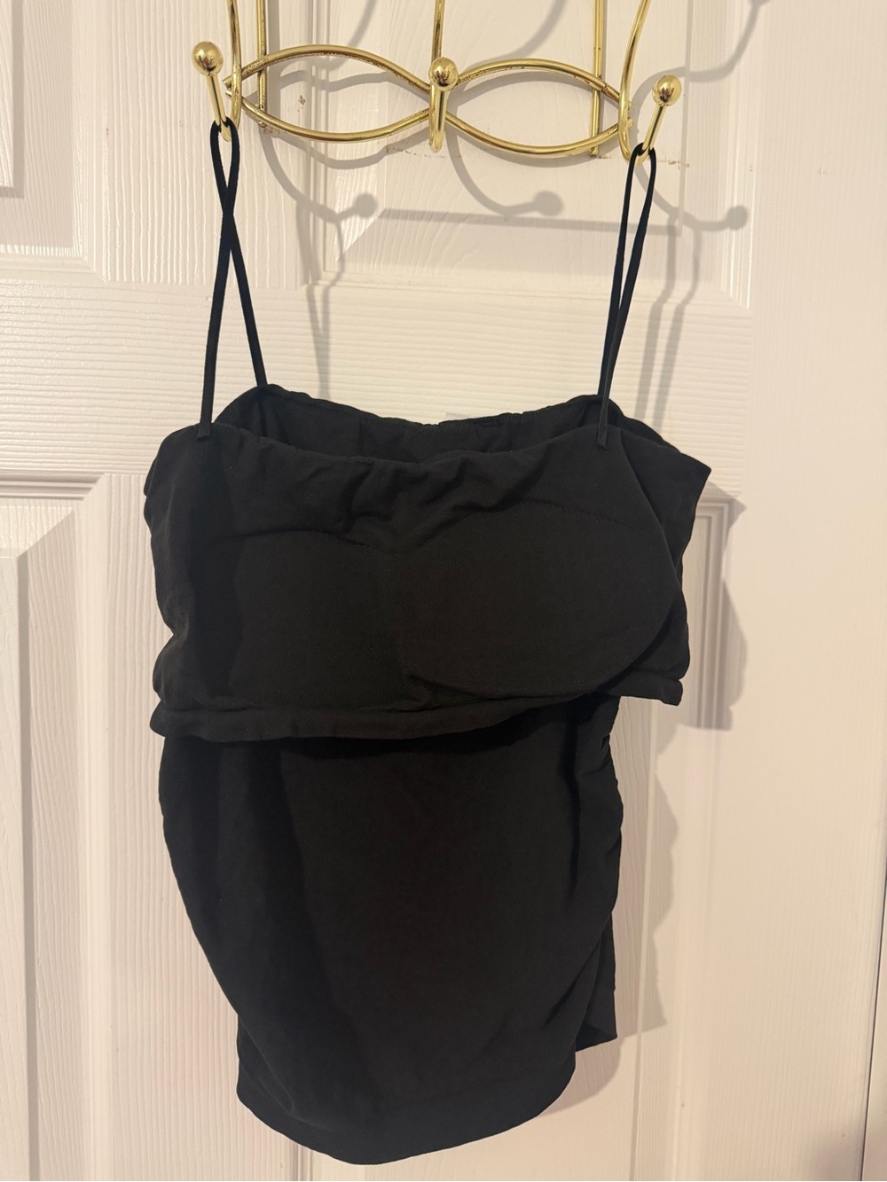 Sleek Black Spaghetti-Strap Cami with Built-In Shelf
